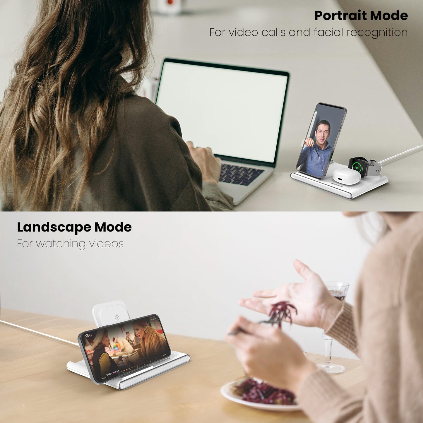 PowerGlow - Jabees PowerGlow 4-In-1 Foldable Wireless Charging Station with LED Night Light